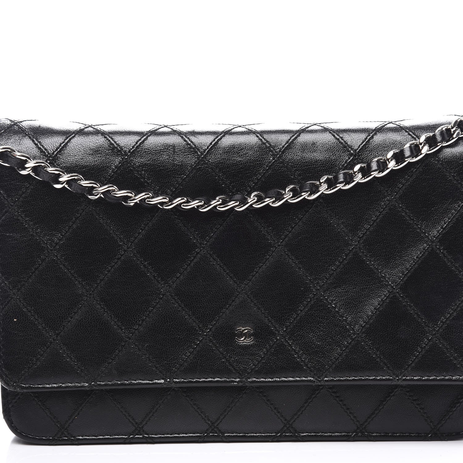 Chanel Lambskin Diamond Stitched Wallet On Chain WOC Black 10 of 11