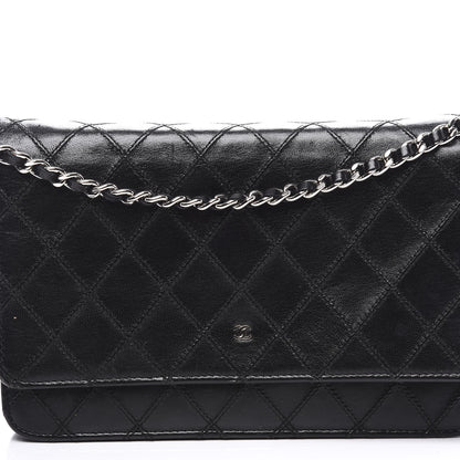 Chanel Lambskin Diamond Stitched Wallet On Chain WOC Black 10 of 11