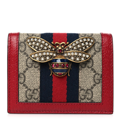 Gucci GG Supreme Monogram Web Queen Margaret Card Case Wallet Red 1 of 8