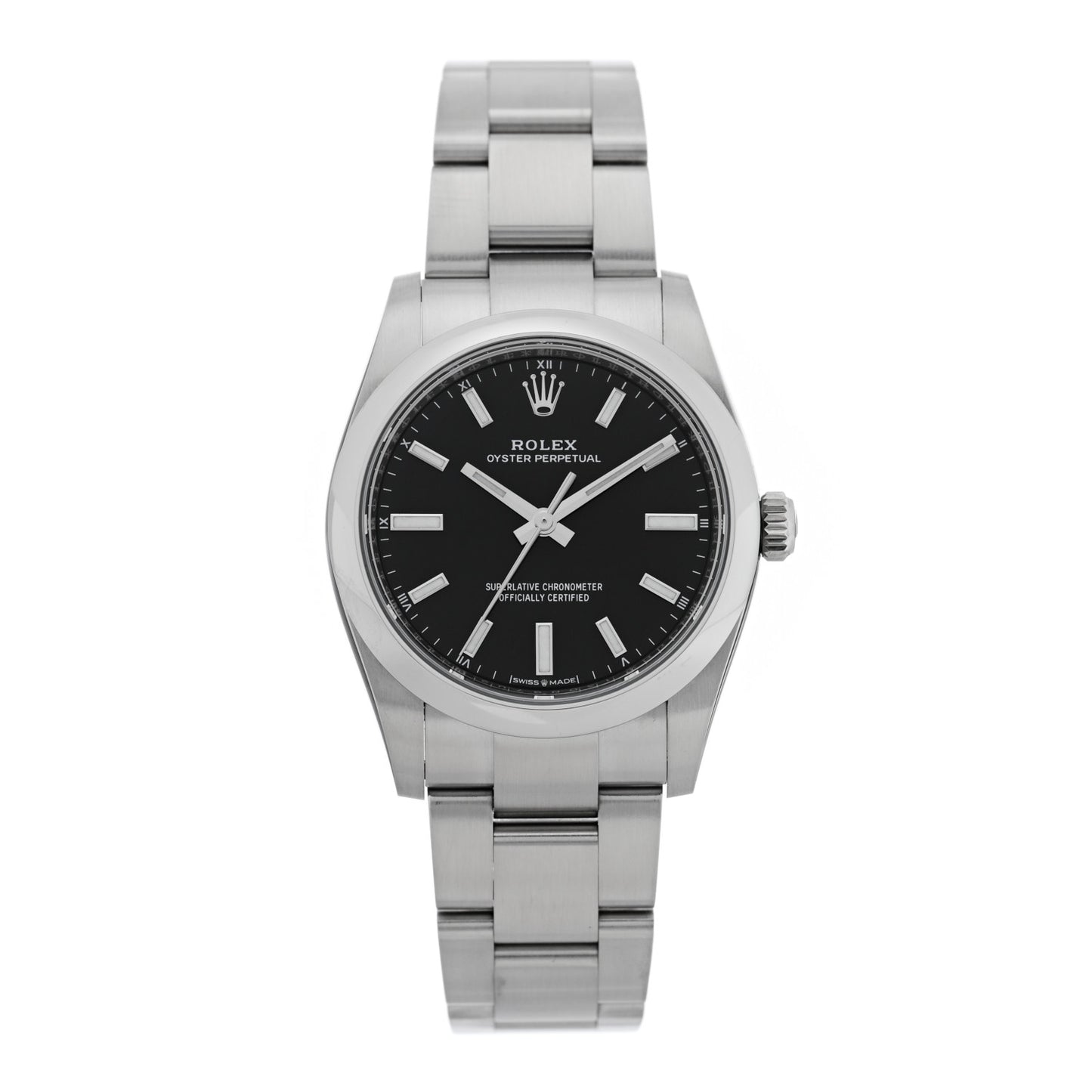 Stainless Steel 34mm Oyster Perpetual Watch Bright Black 124200