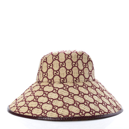 Gucci Raffia Elaphe GG Monogram Embroidered Wide Brim Hat Ivory Bordeaux 3 of 7