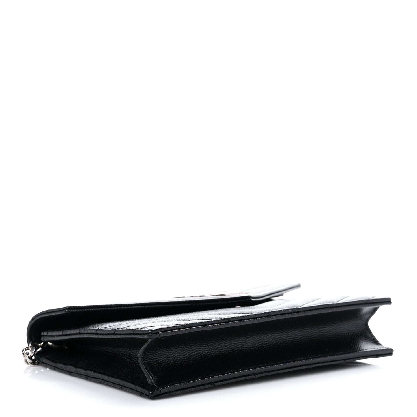 Grain De Poudre Matelasse Chevron Monogram Envelope Chain Wallet Black