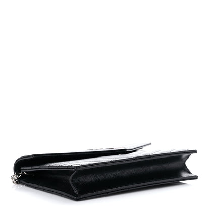 Saint Laurent Grain De Poudre Matelasse Chevron Monogram Envelope Chain Wallet Black 3 of 8