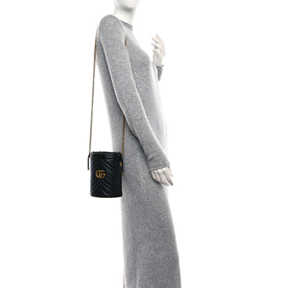 Gucci Calfskin Matelasse Mini GG Marmont 2.0 Bucket Bag Black 2 of 9