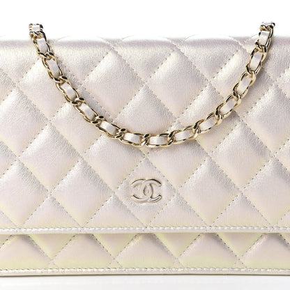Chanel Iridescent Lambskin Quilted Wallet On Chain WOC Ivory 11 of 12