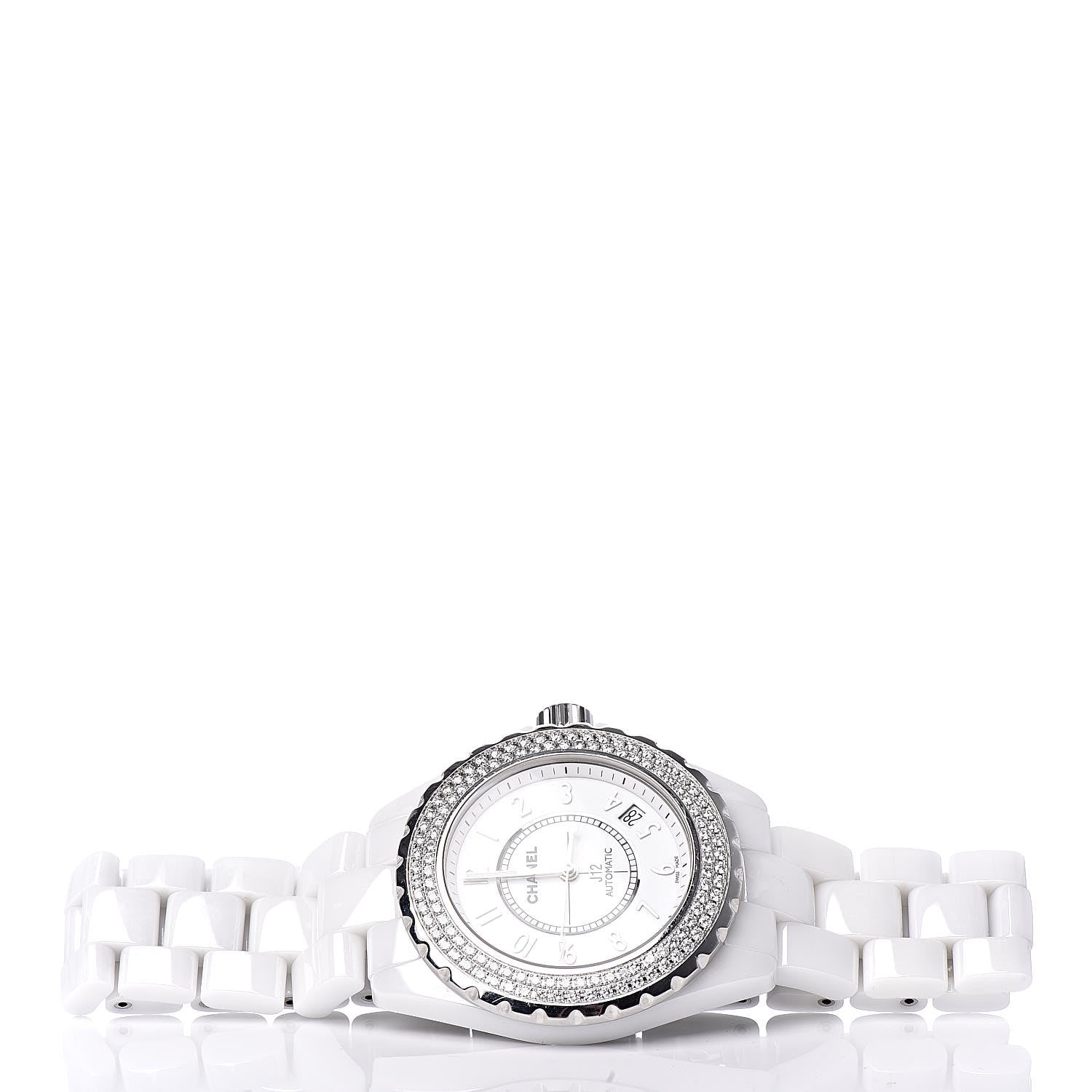Chanel Stainless Steel Ceramic Diamond Pave Bezel 38mm J12 Automatic Watch White 3 of 7