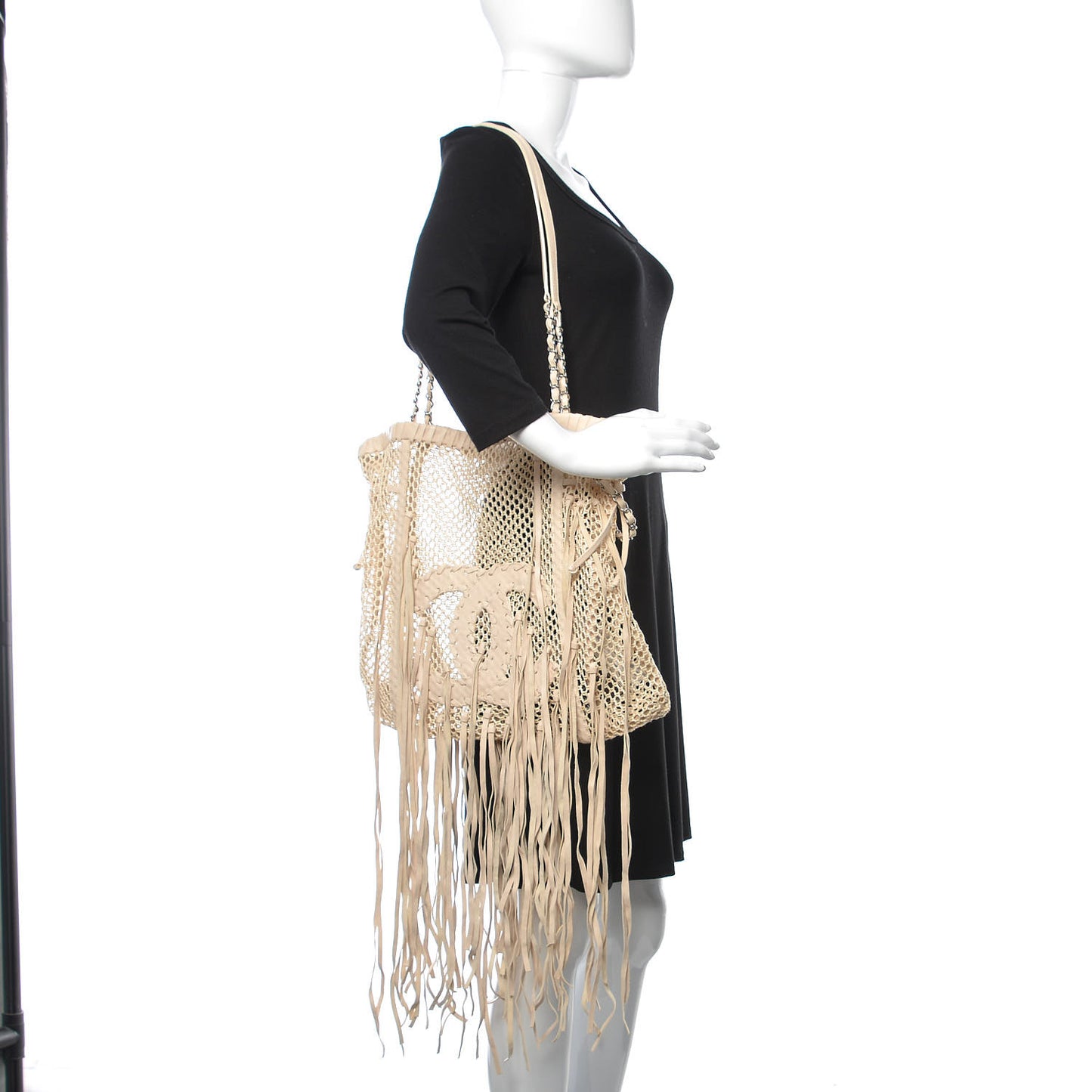 Calfskin Fringe Large La Madrague Tote Dark White