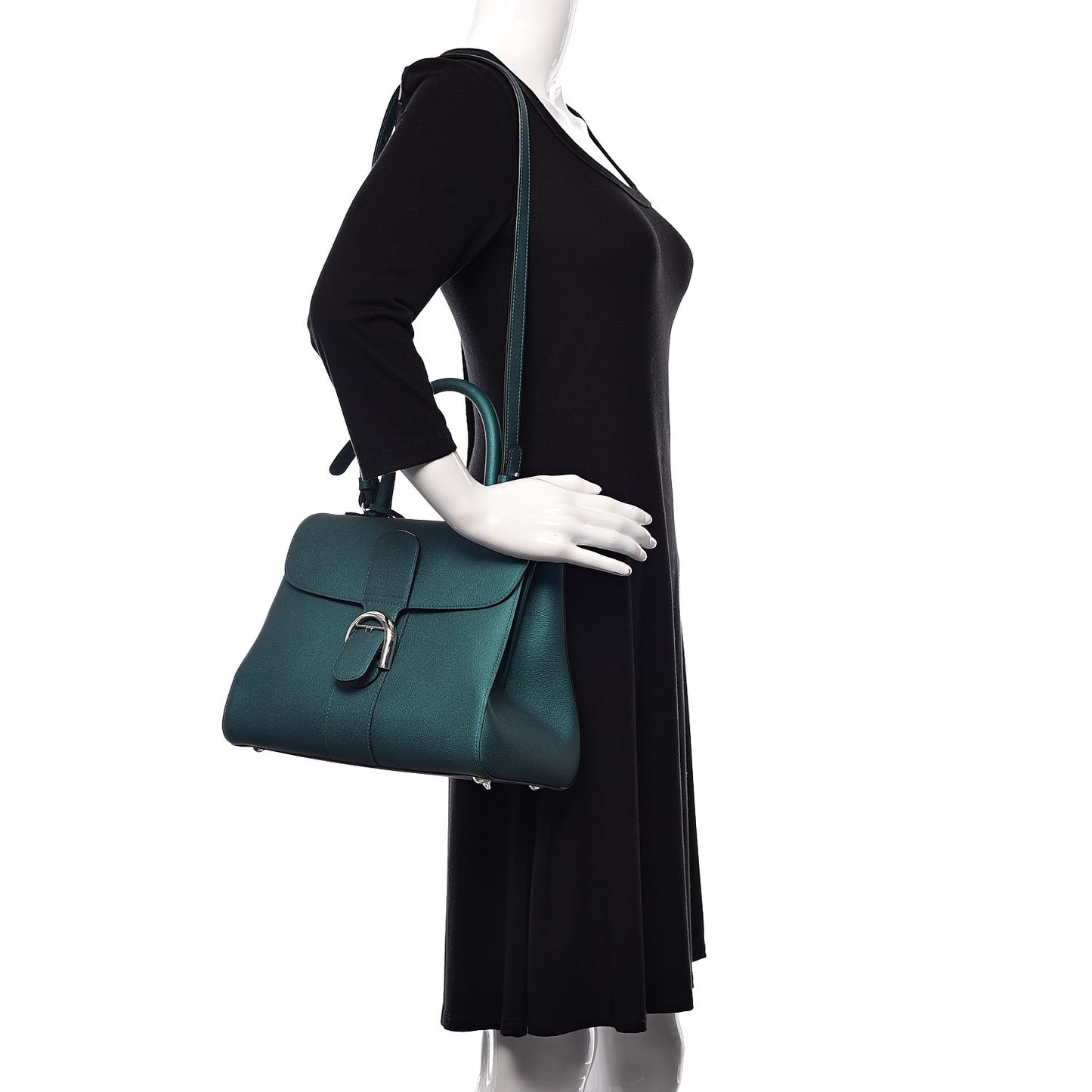 Metallic Calfskin MM Brillant Satchel Satin Peacock