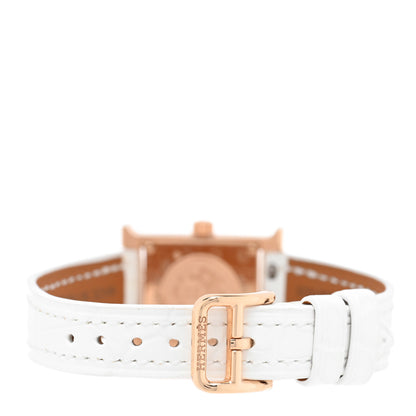 Hermes 18K Rose Gold Alligator Diamond Bezel Mother of Pearl 17.2mm Heure H Hour Quartz Watch Blanc 3 of 5