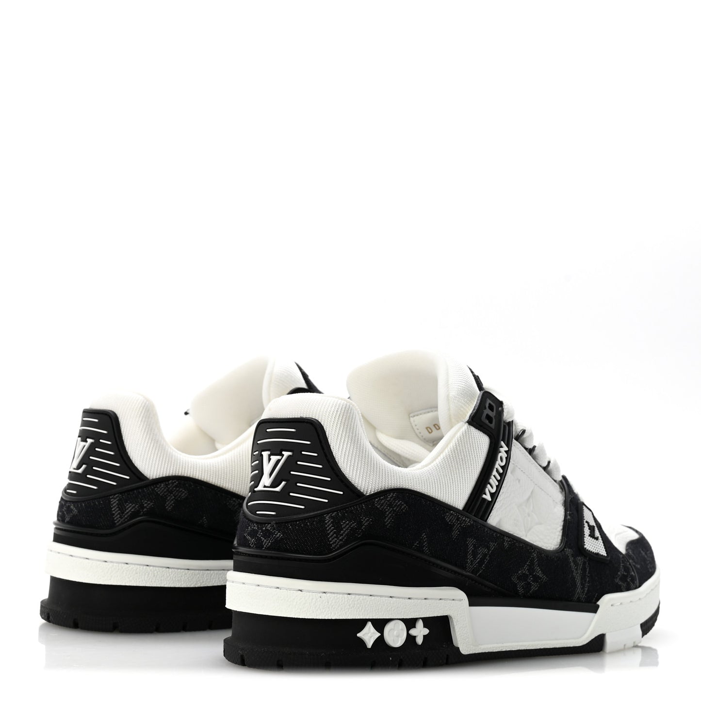 Calfskin Embossed Monogram Denim Womens LV Trainer Sneakers 39 Black