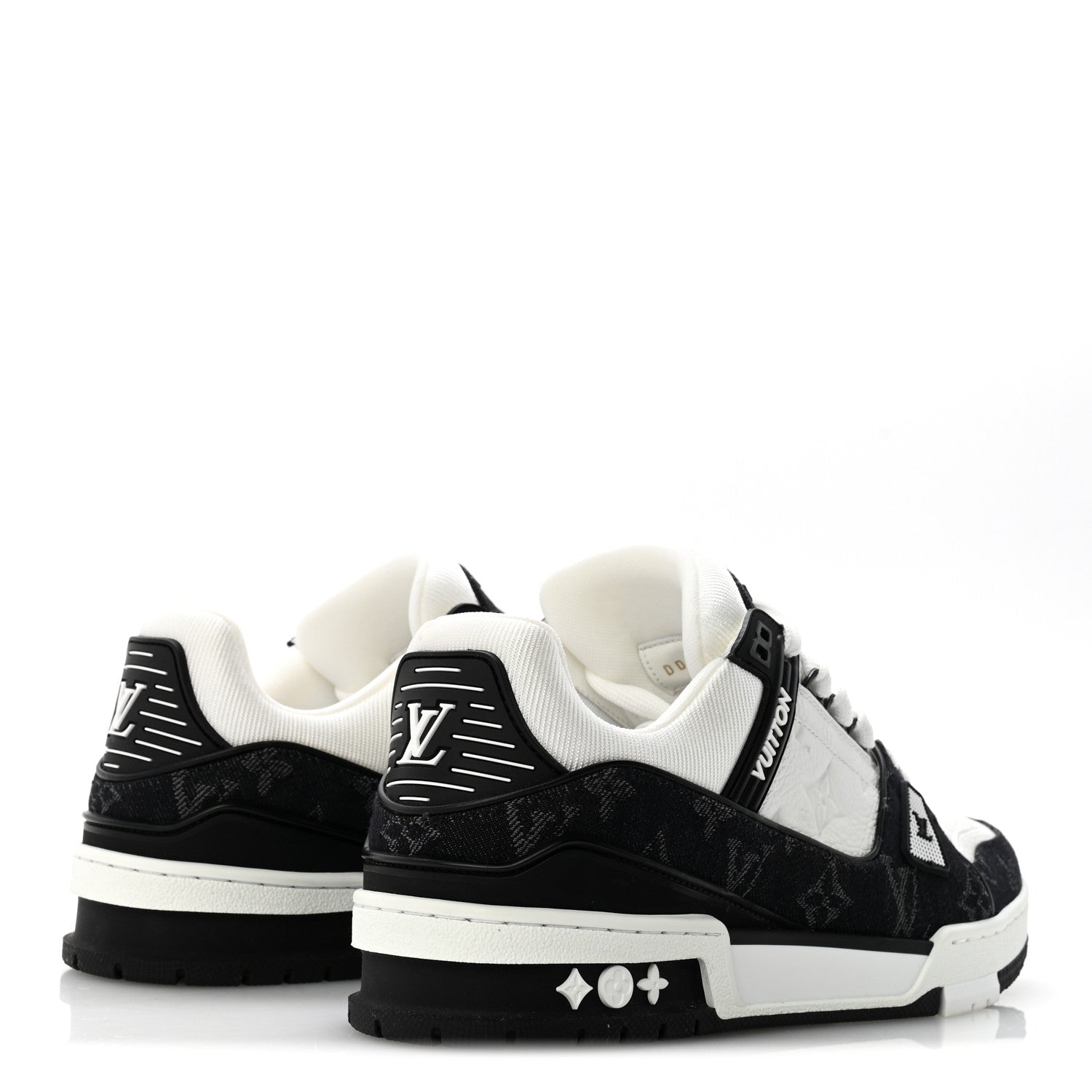 Louis Vuitton Calfskin Embossed Monogram Denim Womens LV Trainer Sneakers 39 Black 5 of 10
