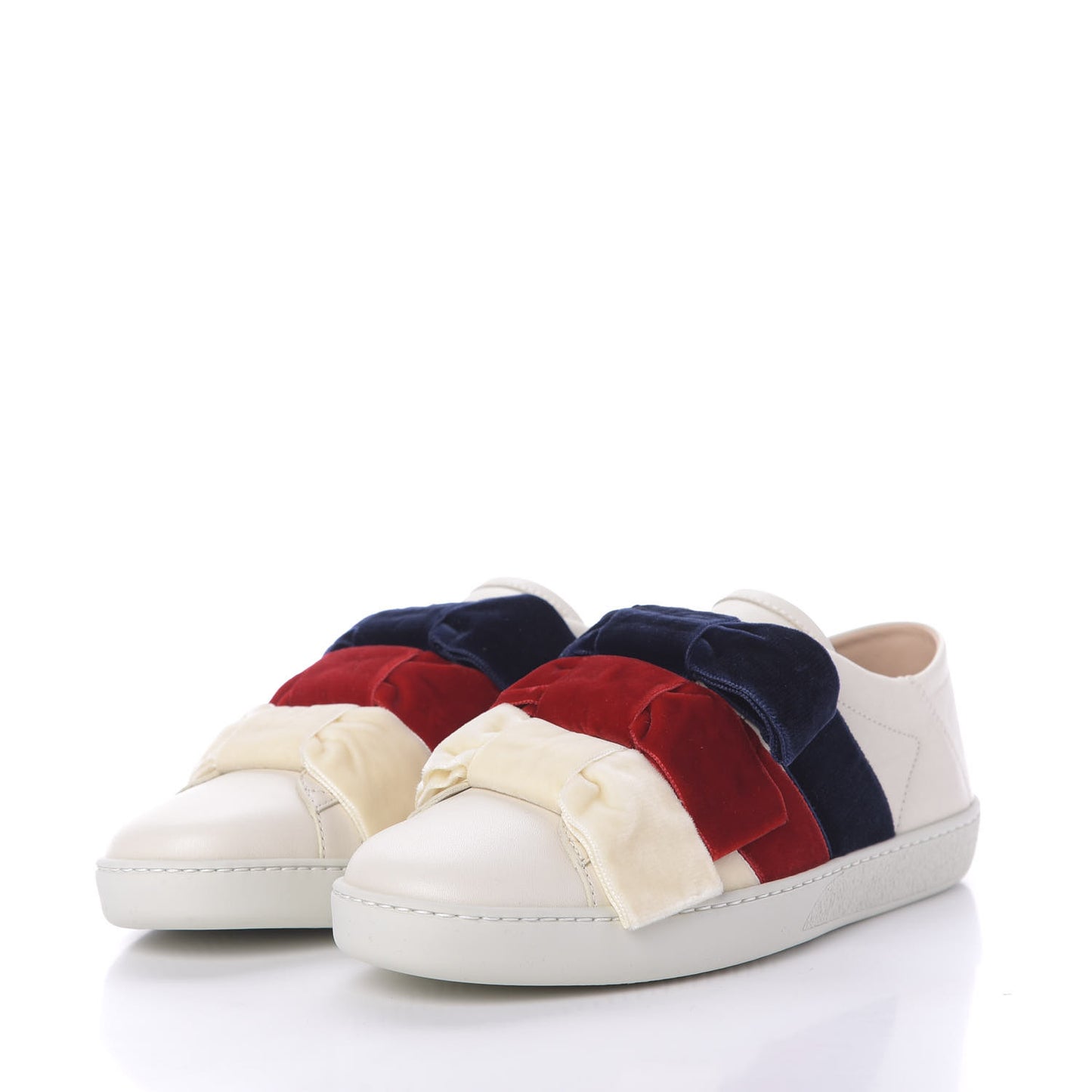 Calfskin Velvet Womens Bow Ace Sneakers 37.5 White