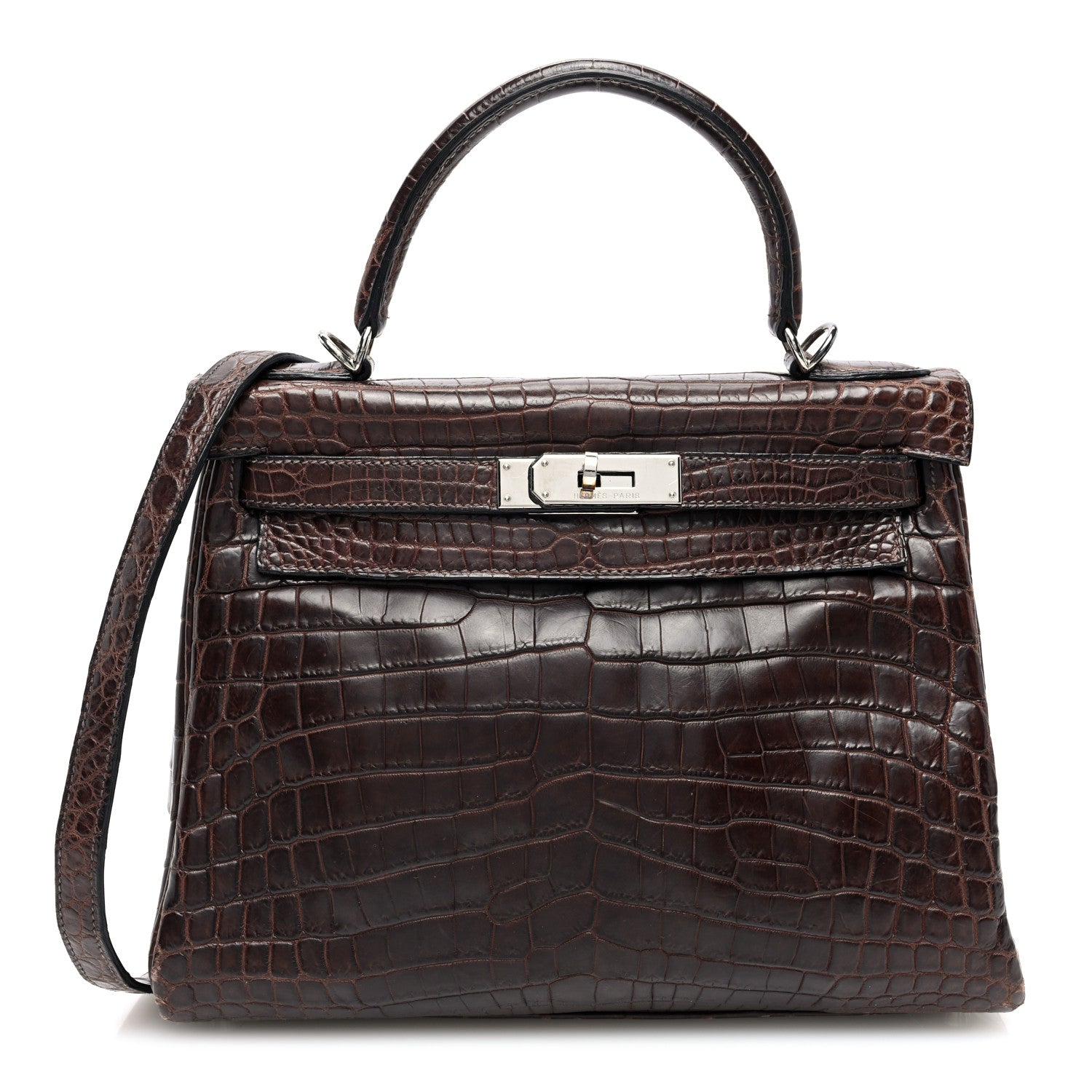 Hermes Matte Niloticus Crocodile Kelly Retourne 28 Havane 1 of 12
