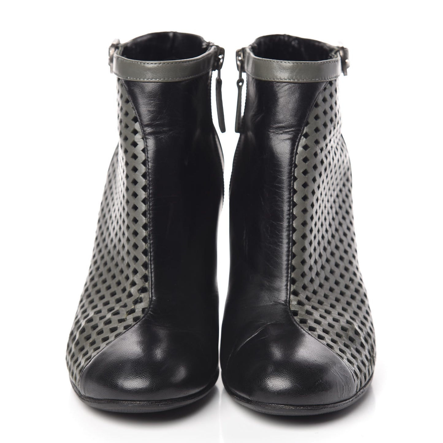 Perforated Lambskin CC Ankle Boots 37 Grey Black