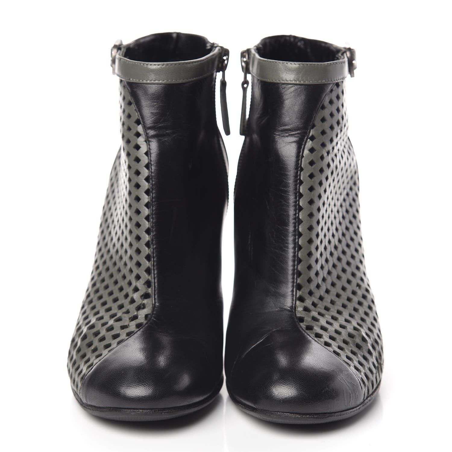 Chanel Perforated Lambskin CC Ankle Boots 37 Grey Black 2 of 15