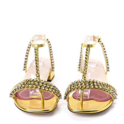 Gucci Nappa Silk Crystal Bertie T-Strap Low Heel Sandals 36.5 Gold 2 of 9