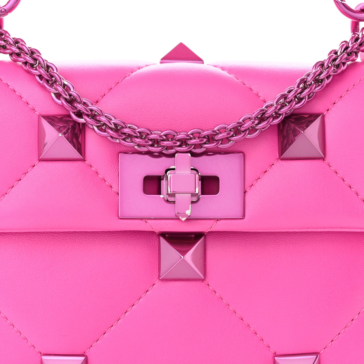 Valentino Garavani Nappa Lacquer Monochrome Small Roman Stud Shoulder Bag Pink PP 7 of 9