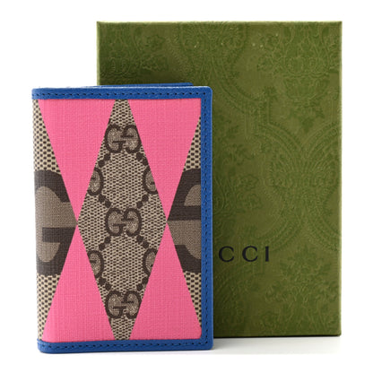 Gucci GG Supreme Monogram Textured Dollar Calfskin Rhombus Print Card Case Beige Ebony Pink 8 of 8
