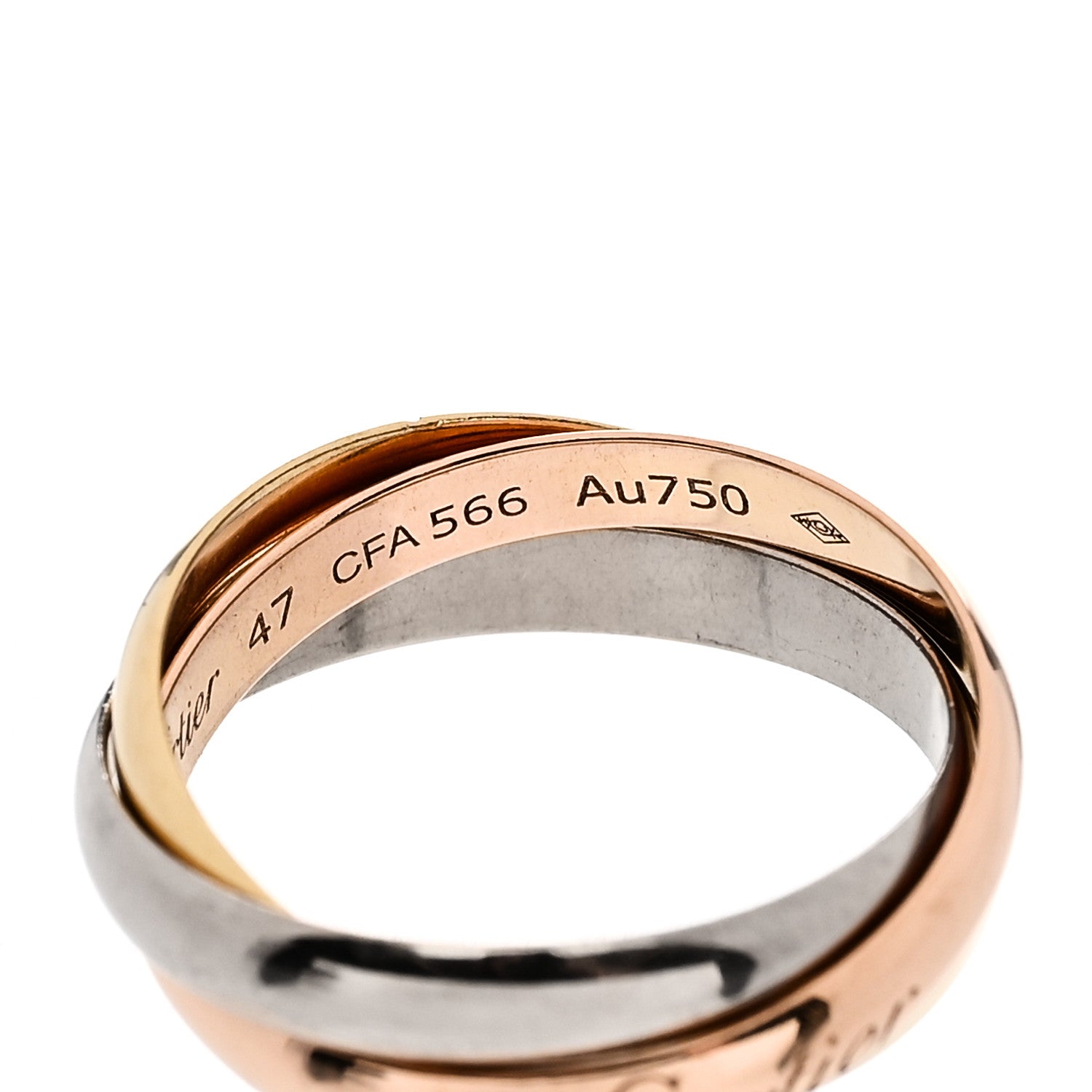 Cartier 18K Pink Yellow White Gold Classic Trinity Ring 47 4 5 of 7