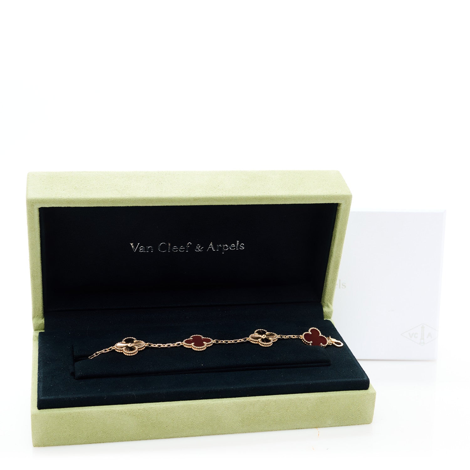 Van Cleef & Arpels 18K Rose Gold Carnelian 5 Motifs Guilloche Vintage Alhambra Bracelet 5 of 5