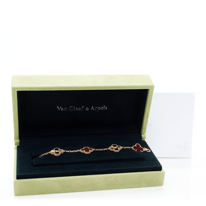 Van Cleef & Arpels 18K Rose Gold Carnelian 5 Motifs Guilloche Vintage Alhambra Bracelet 5 of 5