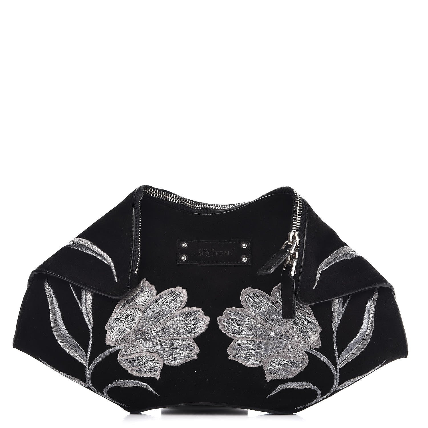 Alexander McQueen Suede Floral De Manta Clutch Black 1 of 7