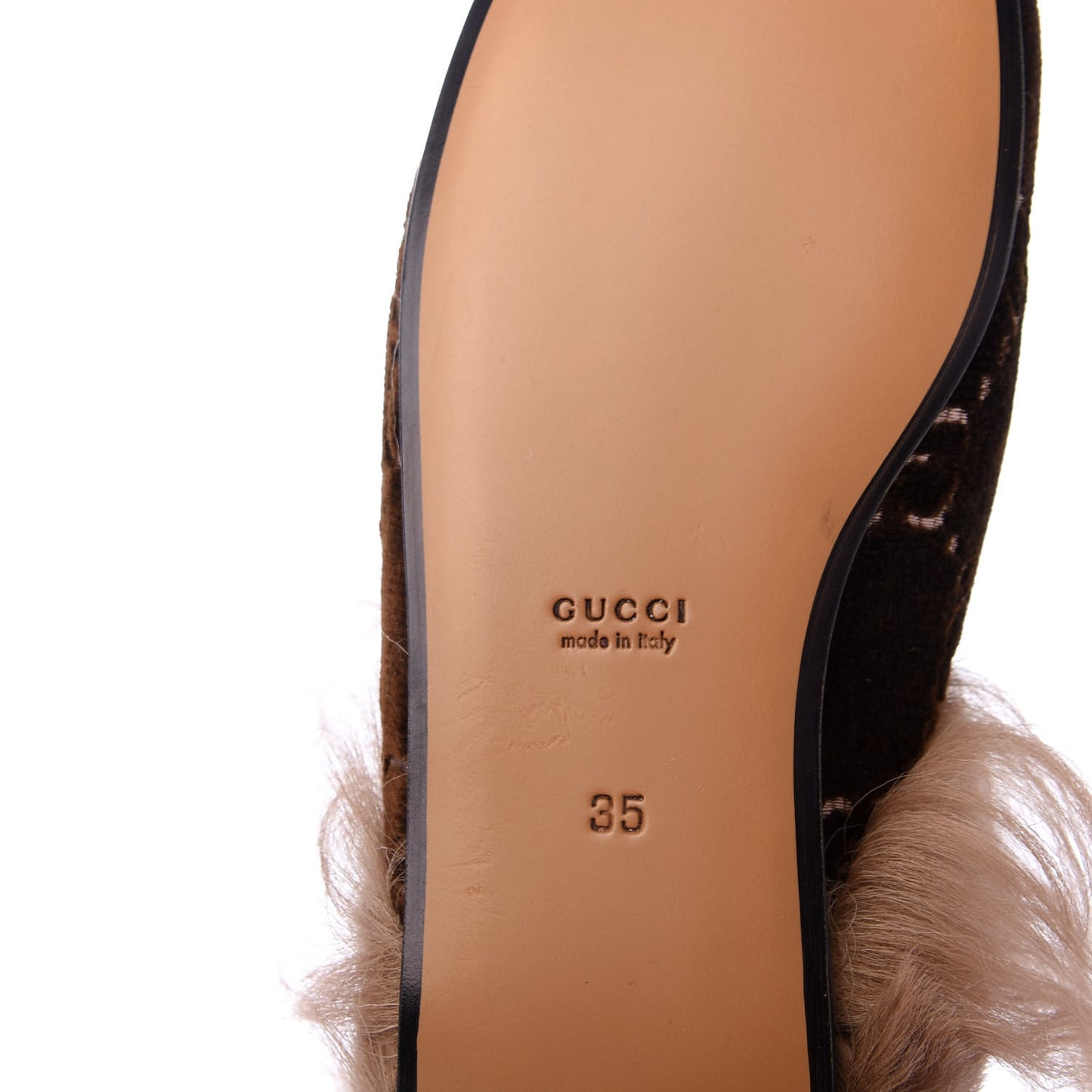 Velvet GG Monogram Fur Womens Princetown Slippers 35 Brown Black Natural