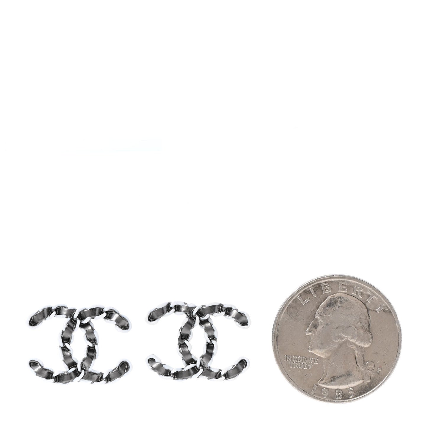 Lambskin Chain CC Earrings Silver Grey