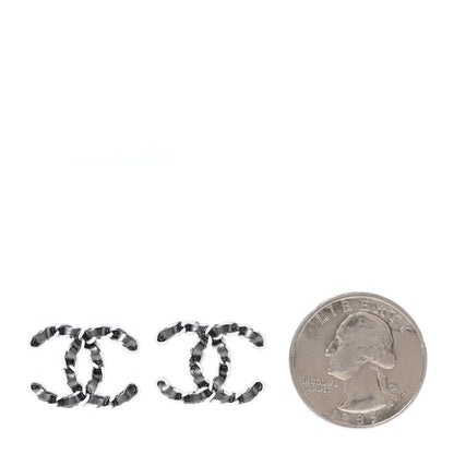 Chanel Lambskin Chain CC Earrings Silver Grey 2 of 4