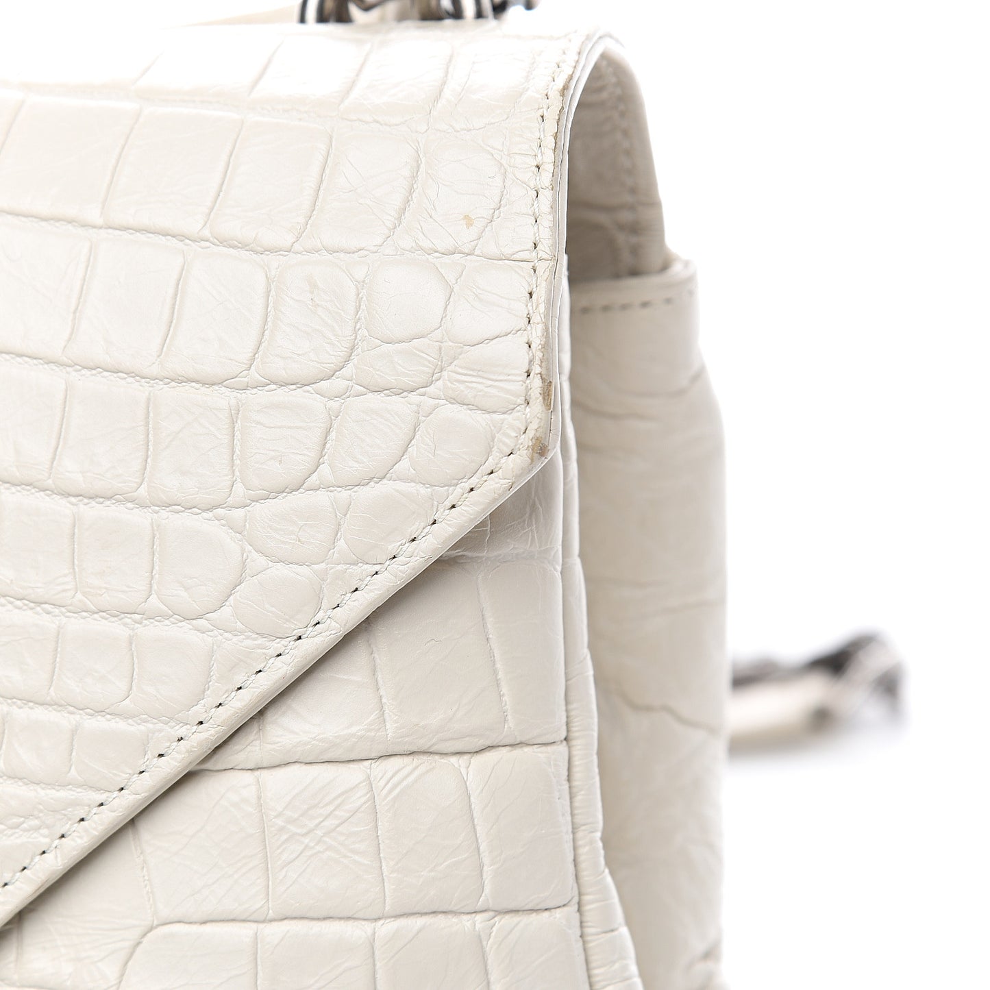 Calfskin Crocodile Embossed Medium College Monogram Satchel Dove White