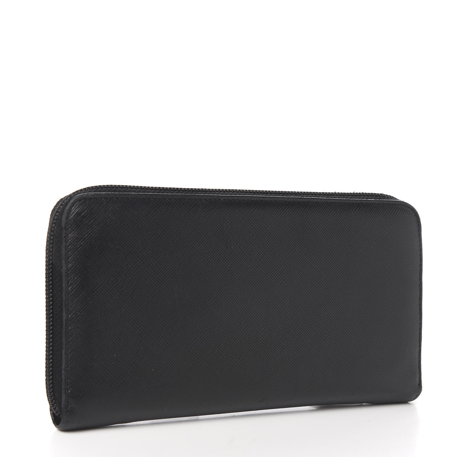 Prada Saffiano Triangle Zip Around Wallet Black 2 of 11