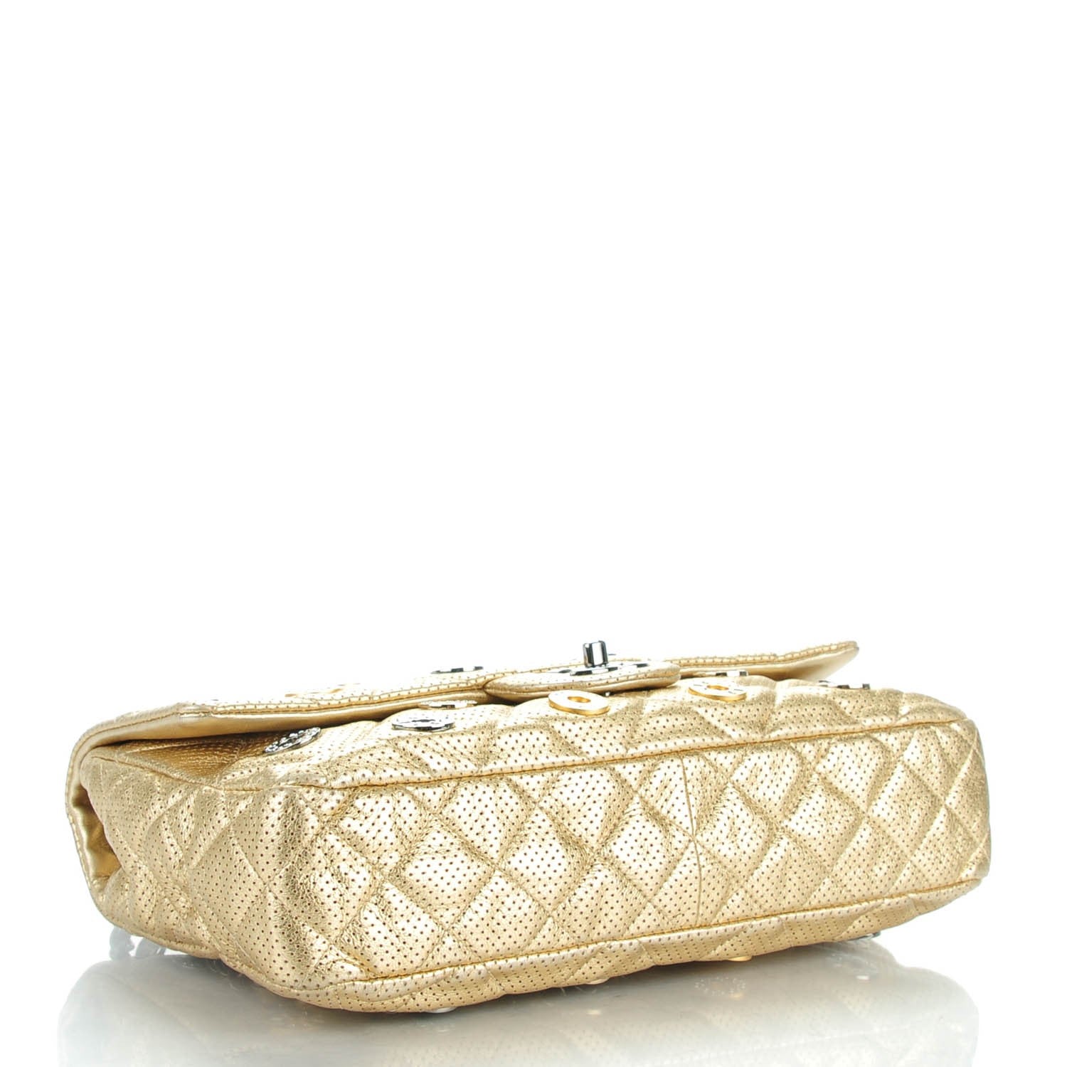 Chanel Perforated Metallic Lambskin Jumbo CC Medals Flap Gold 4 of 10