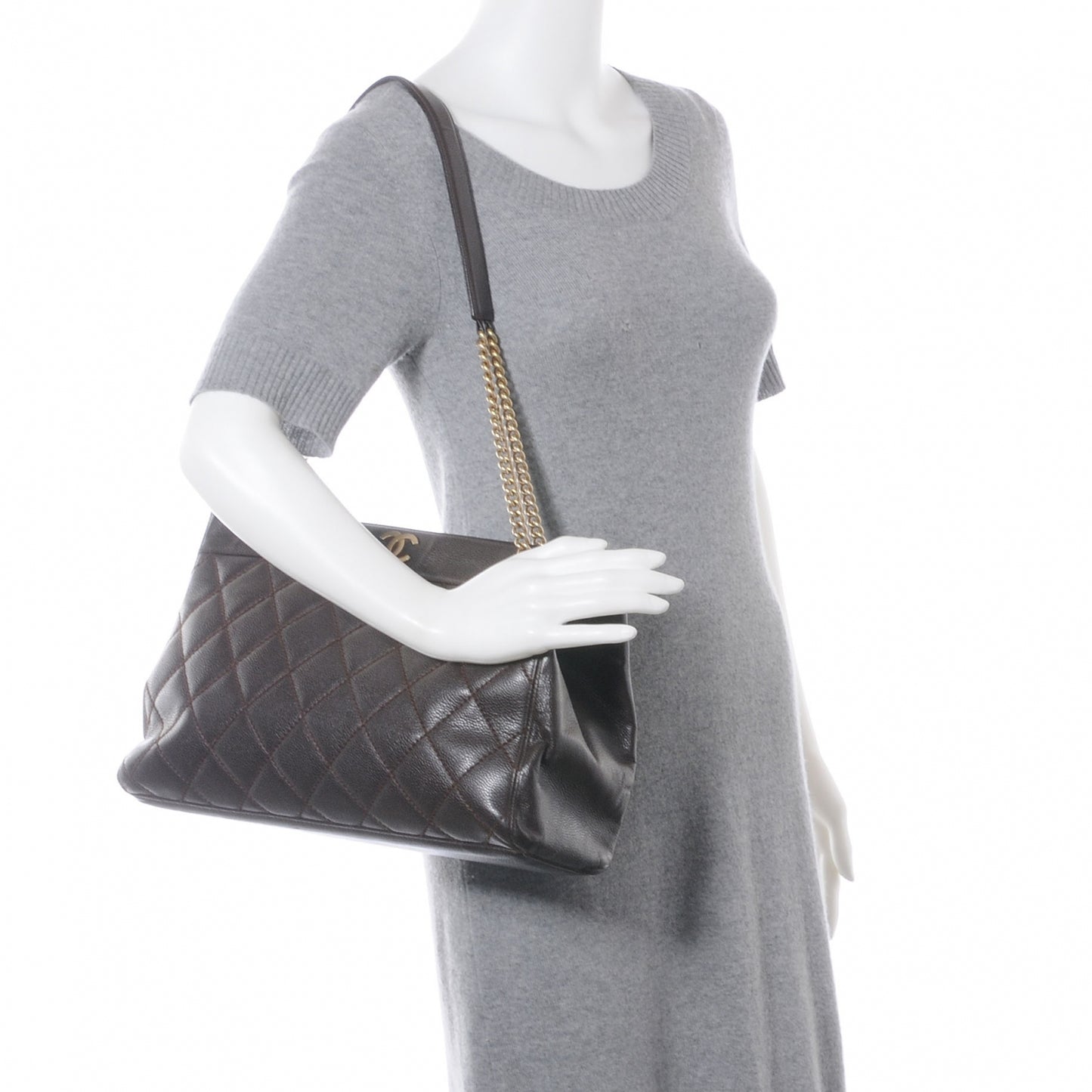 Caviar Quilted Shoulder Bag Brown