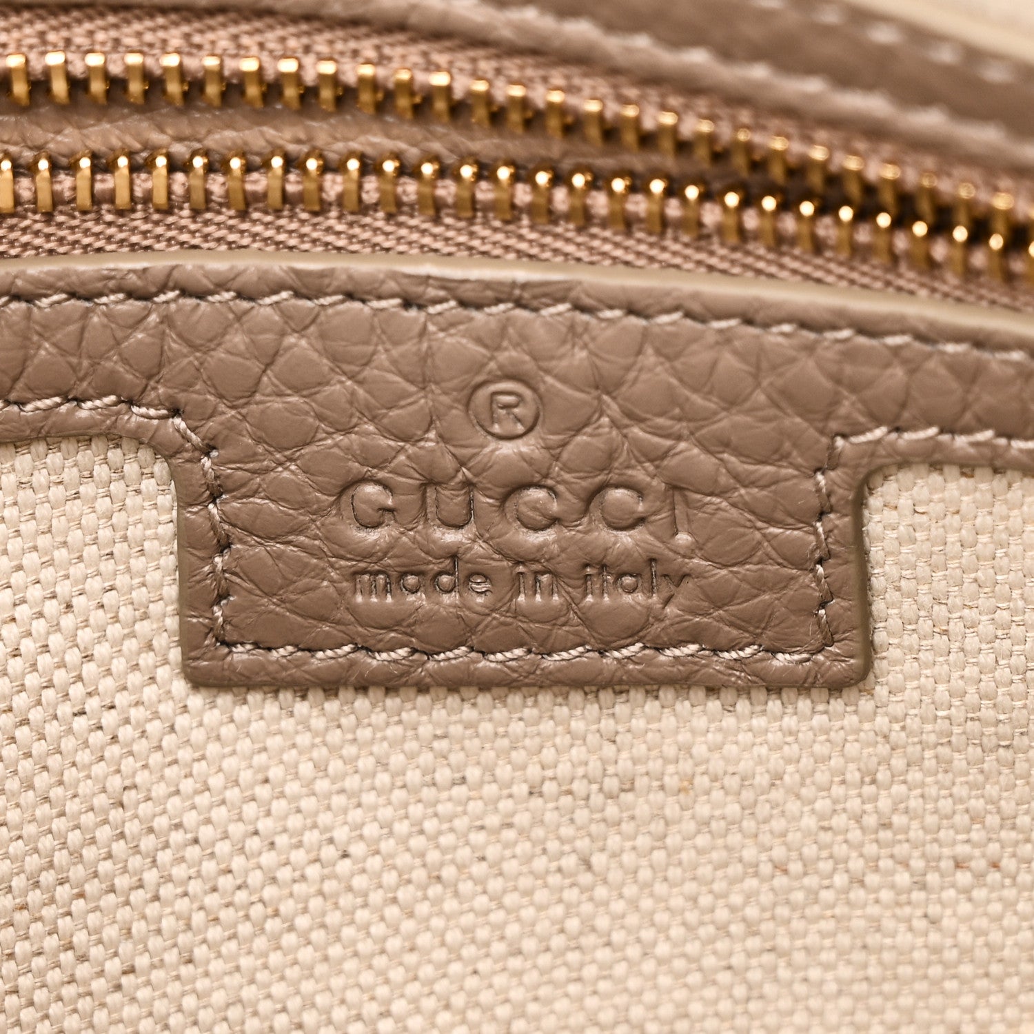 Gucci Grainy Calfskin GG Embossed Emblem Medium Half Moon Shoulder Bag Taupe 6 of 10