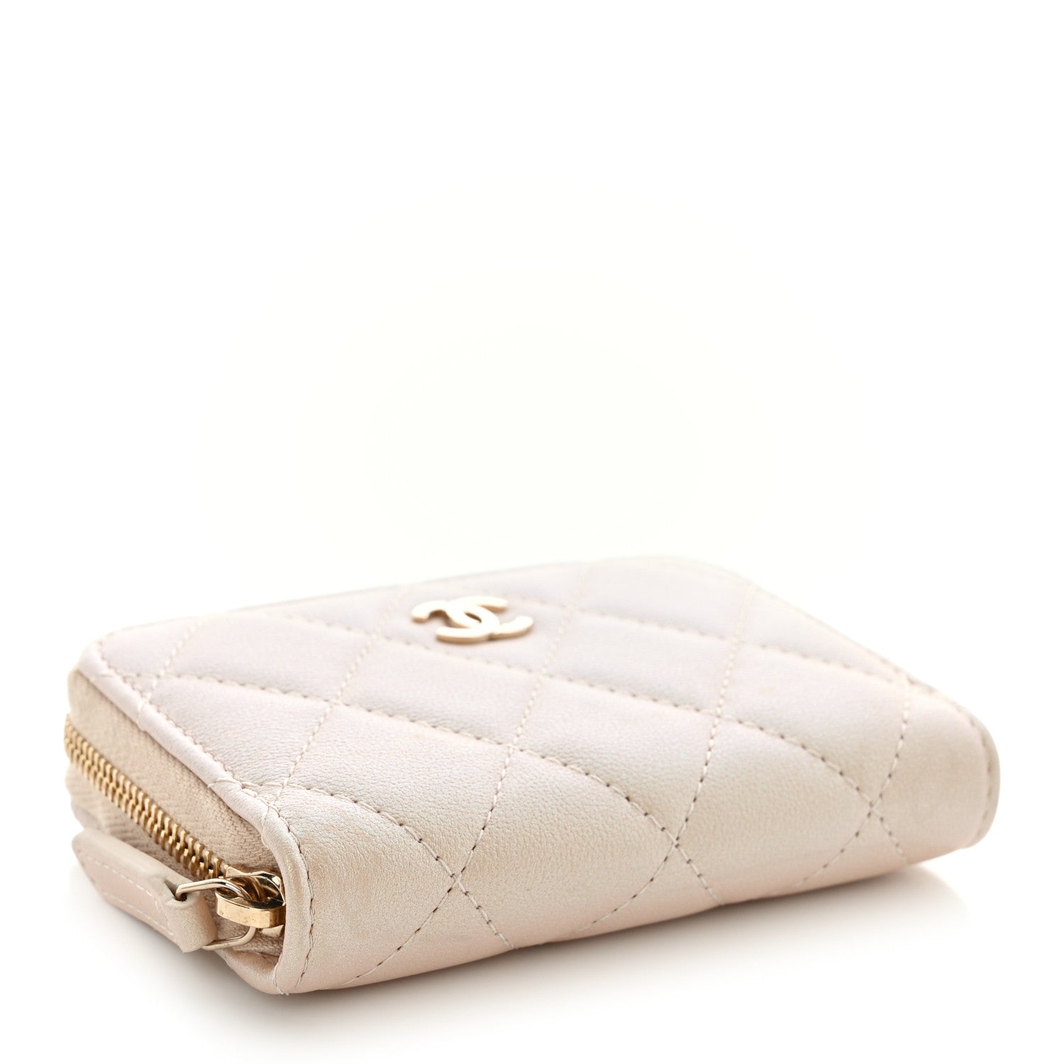Chanel Iridescent Calfskin Quilted Zip Coin Purse Wallet Beige 4 of 8