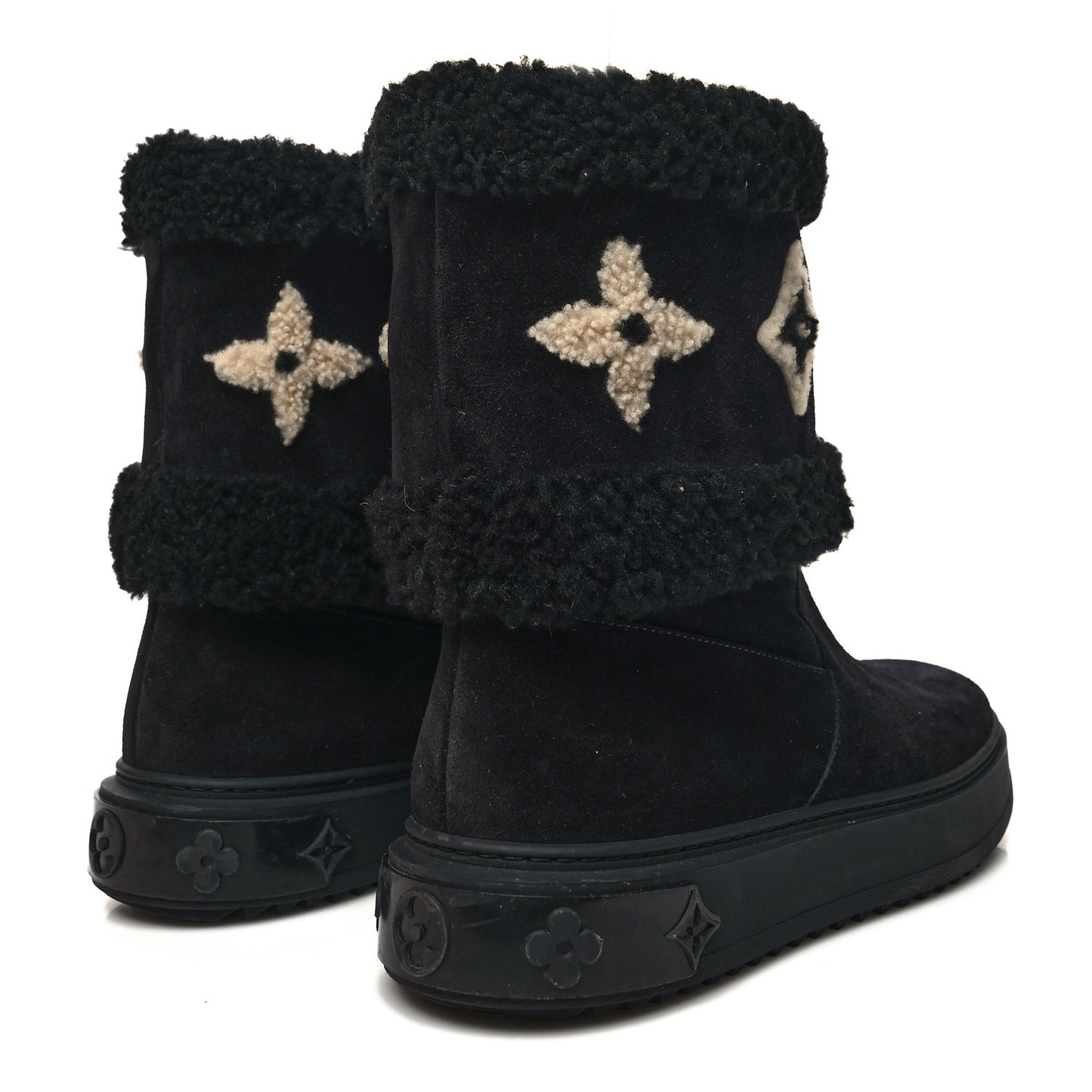 Suede Calfskin Shearling Snowdrop Flat Ankle Boot 37.5 Black
