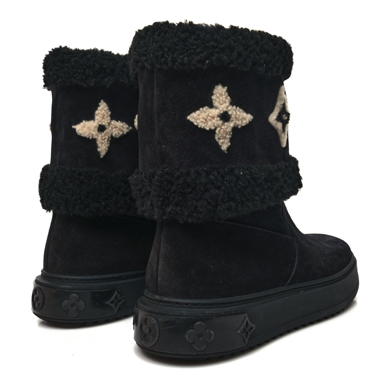Louis Vuitton Suede Calfskin Shearling Snowdrop Flat Ankle Boot 37.5 Black 4 of 7