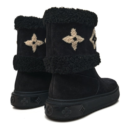 Louis Vuitton Suede Calfskin Shearling Snowdrop Flat Ankle Boot 37.5 Black 4 of 7