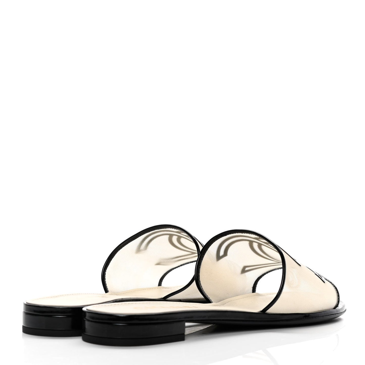 Mesh Patent Calfskin CC Sandal Mule 41 Beige Black