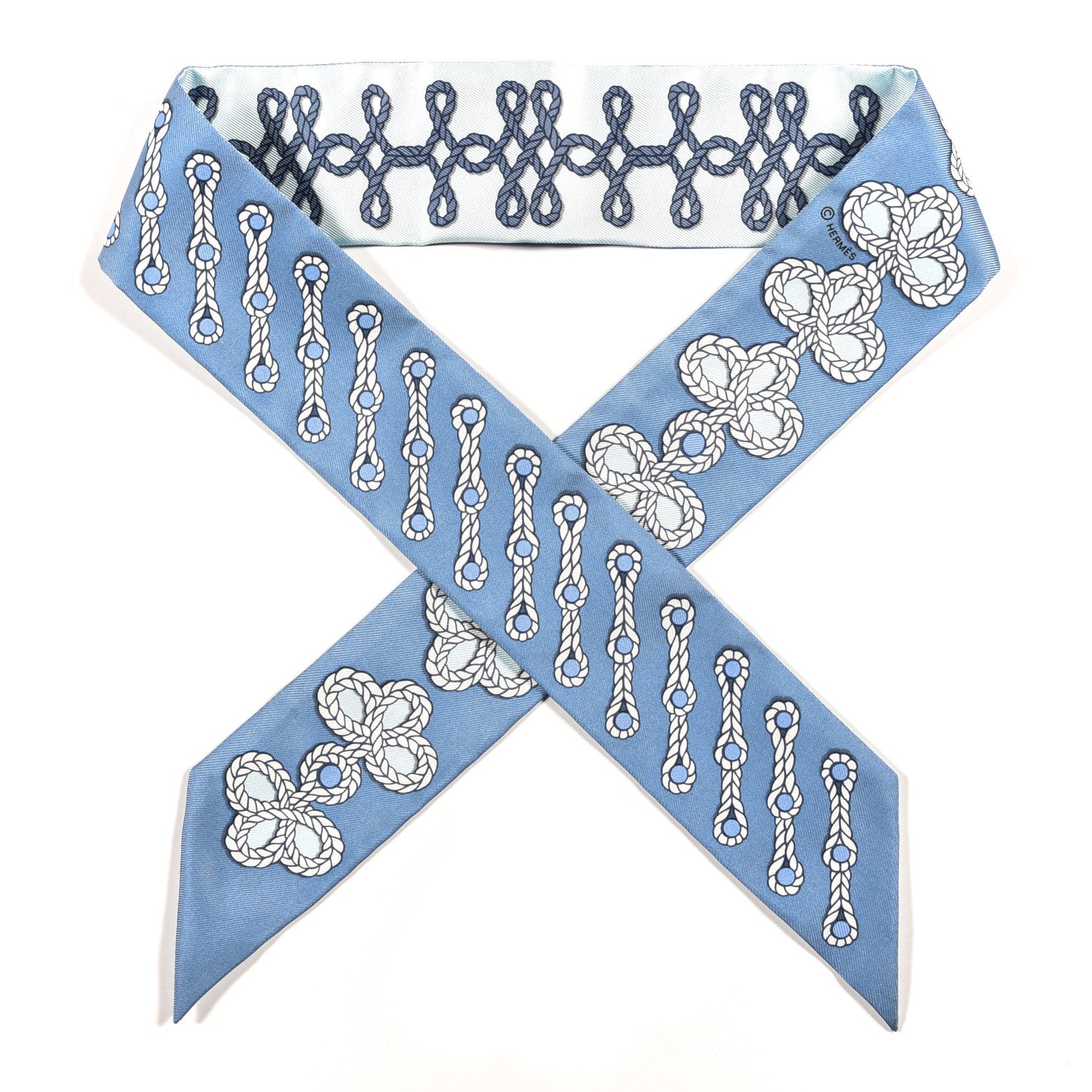 Hermes Silk Galons Et Brandebourg Twilly Ciel Ocean White 1 of 4