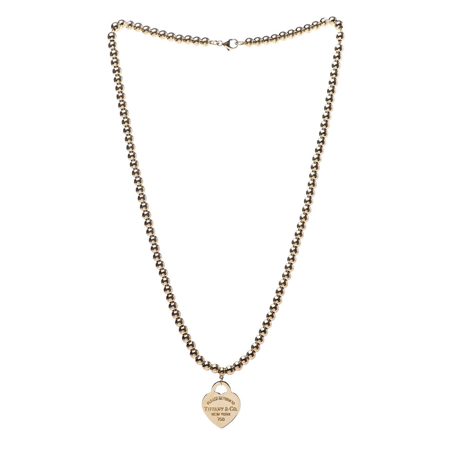 18K Yellow Gold 4mm Return To Tiffany Heart Tag Bead Necklace