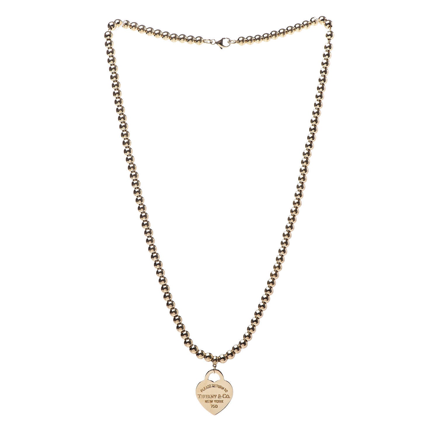 Tiffany 18K Yellow Gold 4mm Return To Tiffany Heart Tag Bead Necklace 3 of 6