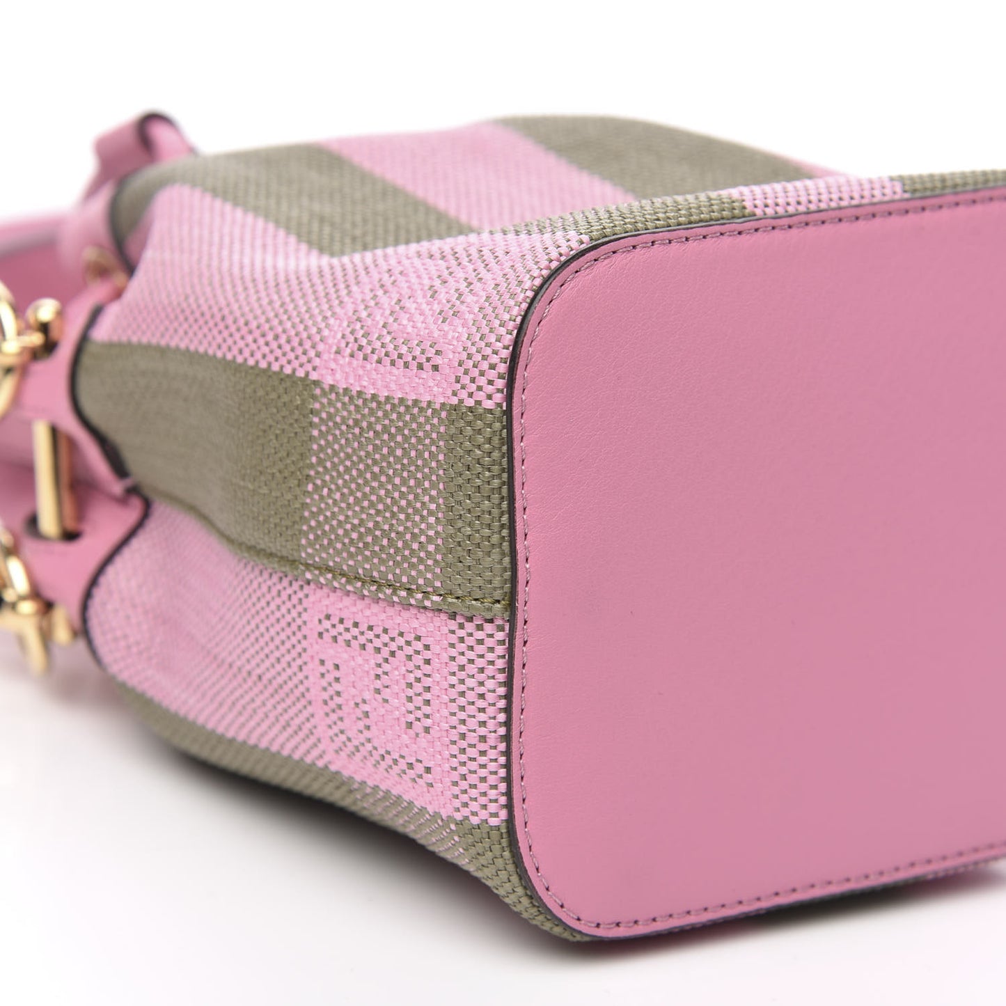 Raffia Vitello Seta F is Fendi Pequin Gingham Woven Mini Mon Tresor Bucket Bag Military Rosa Lollypop