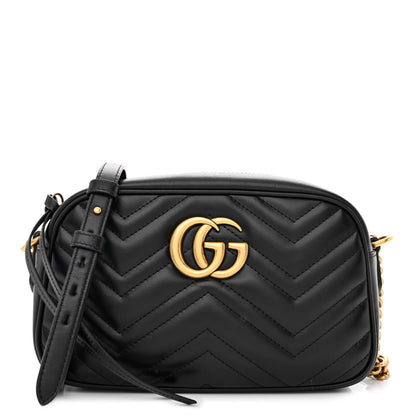 Gucci Calfskin Matelasse Small GG Marmont Chain Shoulder Bag Black 1 of 10