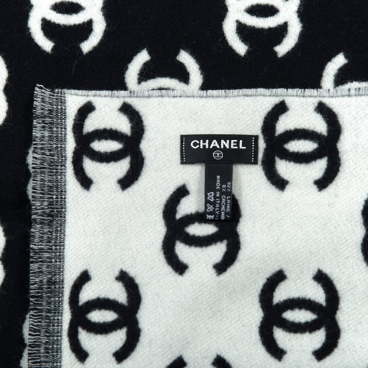 Wool Cashmere CC Scarf Black White