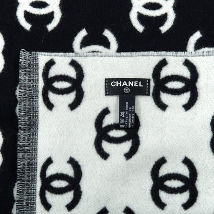 Chanel Wool Cashmere CC Scarf Black White 3 of 4