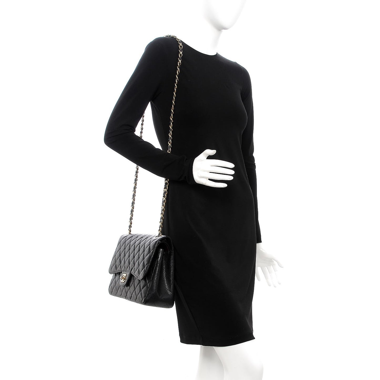 Caviar Quilted Jumbo Double Flap Black