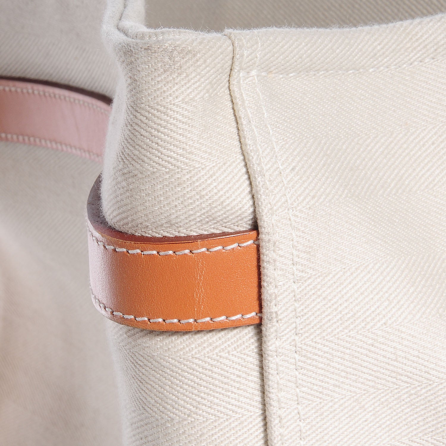 Hermes Natural Hunter Calfskin Toile Chevron Cabalicol Tote Chalk 13 of 13
