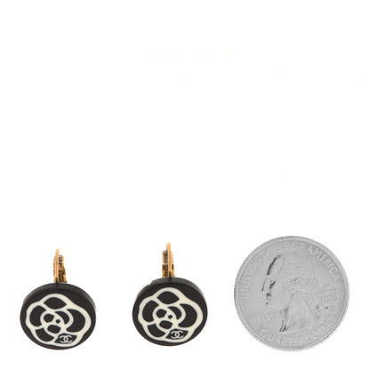Chanel Resin CC Camellia Earrings White Black 2 of 4