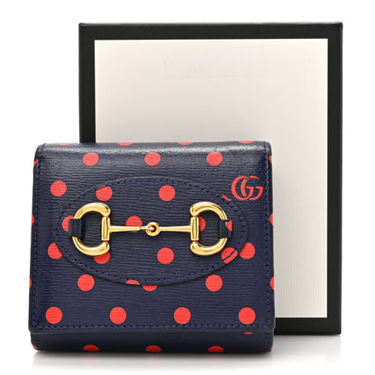 Gucci Shangai Calfskin Polka Dot Horsebit 1955 Flap Card Case Wallet Blue Orange Sailor Blue 8 of 8
